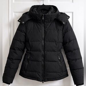 Athleta Black Hooded Puffer Jacket Size S